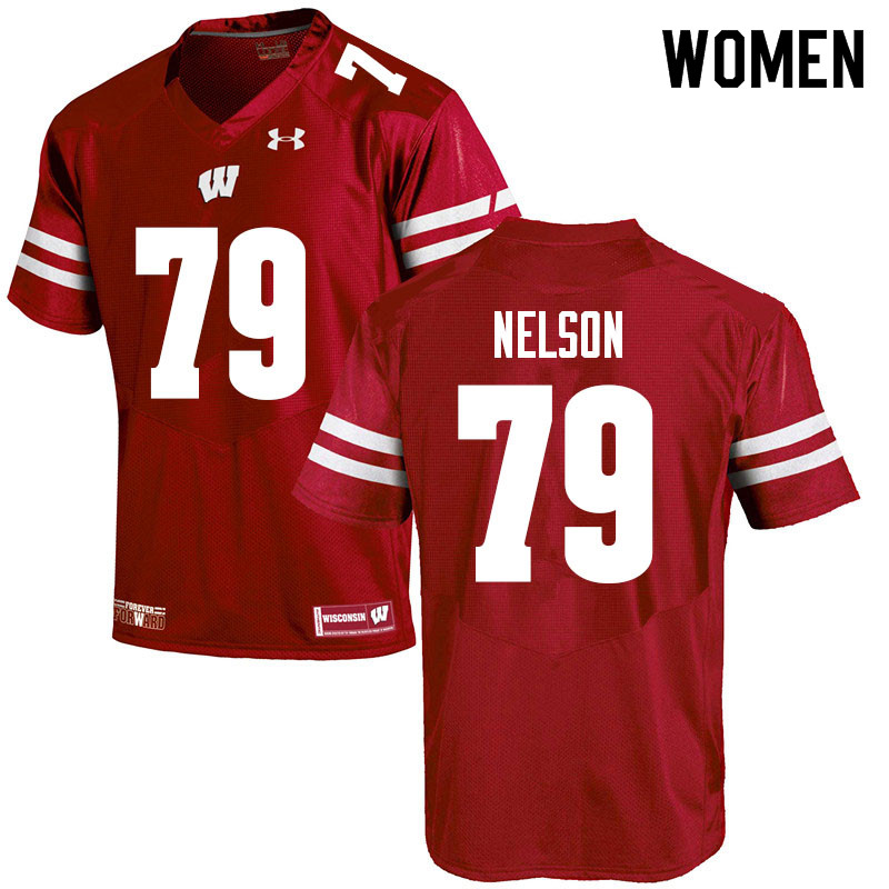 Wisconsin Badgers Women's #79 Jack Nelson NCAA Under Armour Authentic Red College Stitched Football Jersey LT40G55ST